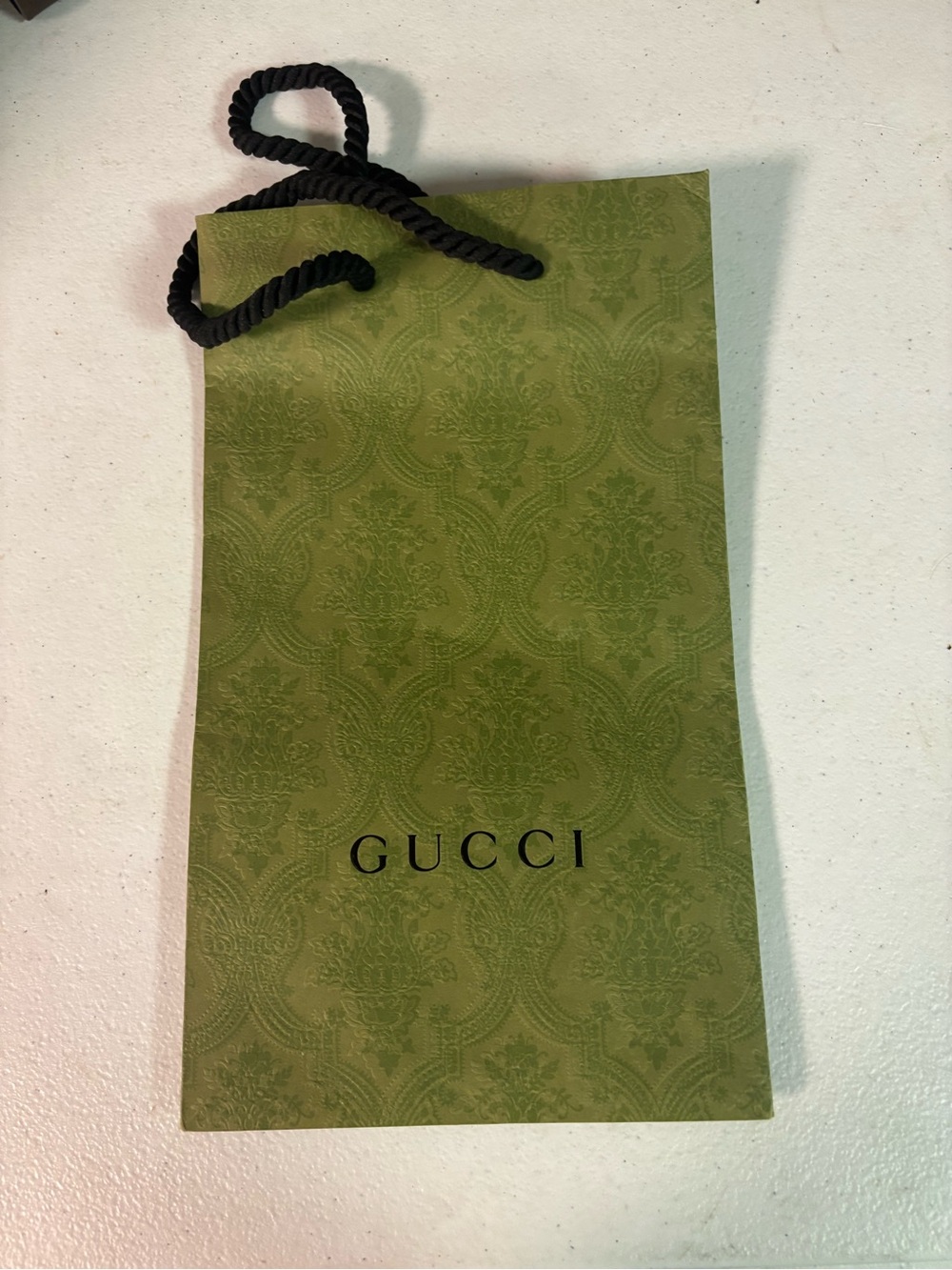 Gucci Olive Green Damask Gift Bag with Black Cord Handles